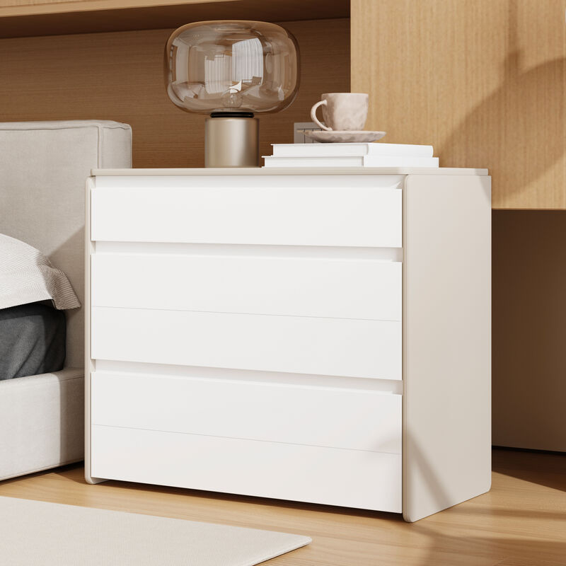 FUFU&GAGA Modern Nightstand with 3 Drawers, P2 MDF, Leather Drawers (31.5" W x 27.6" H x 15.7" D), White and Gray