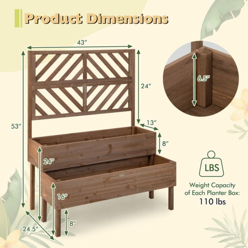 Hivvago 2-Tier Raised Garden Bed with Trellis-Brown