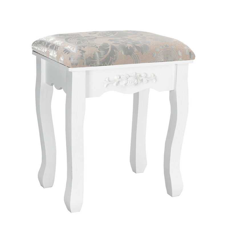 Vanity Table Set with Oval Mirror and 4 Drawers