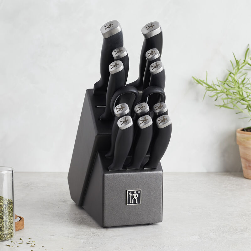 Henckels Silvercap 14 Piece Knife Set with Block, Chef Knife, Paring Knife, Utility Knife, Bread Knife, Steak Knife, Black, Stainless Steel