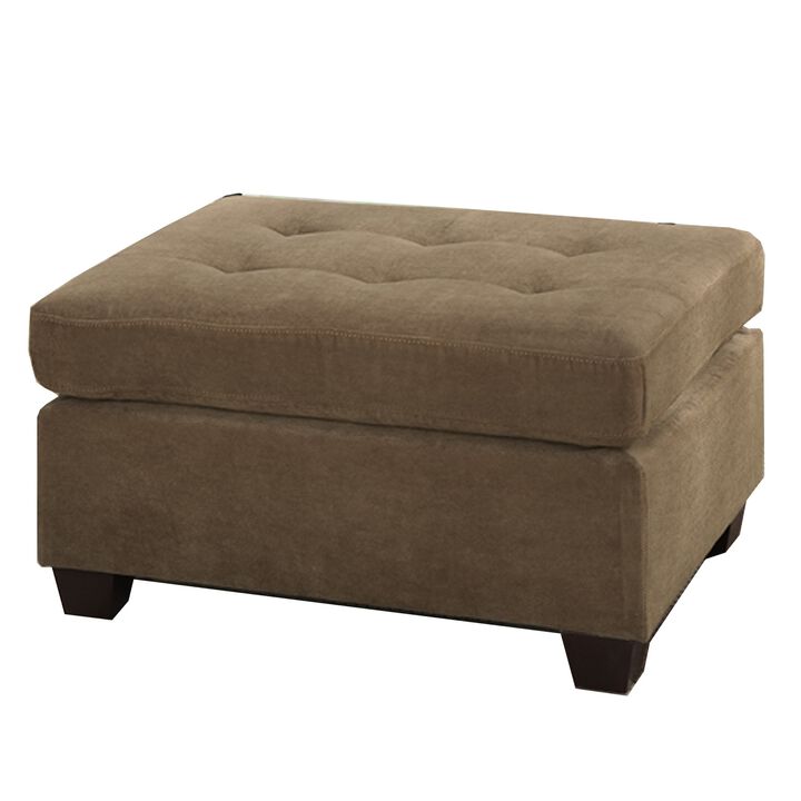 Cocktail Ottoman In Light Brown Waffle Suede Fabric-Benzara