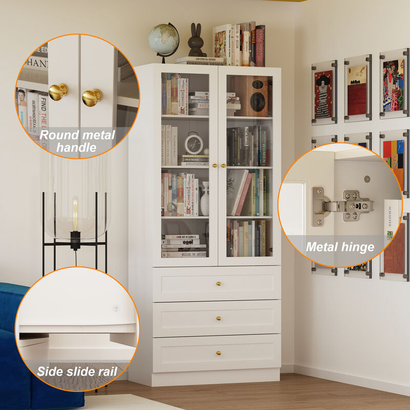 FUFU&GAGA Mdf 4-Shelf Bookcase with Doors (31.5-in W x 70.9-in H x 15.7-in D),White