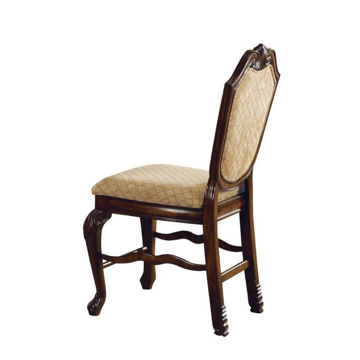 Loki 24 Inch Counter Height Chair Set of 2, Beige Fabric, Crown Top Back  - Benzara