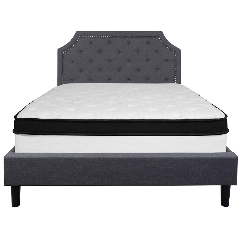 Brighton Queen Size Tufted Upholstered Platform Bed in Dark Gray Fabric with Memory Foam Mattress