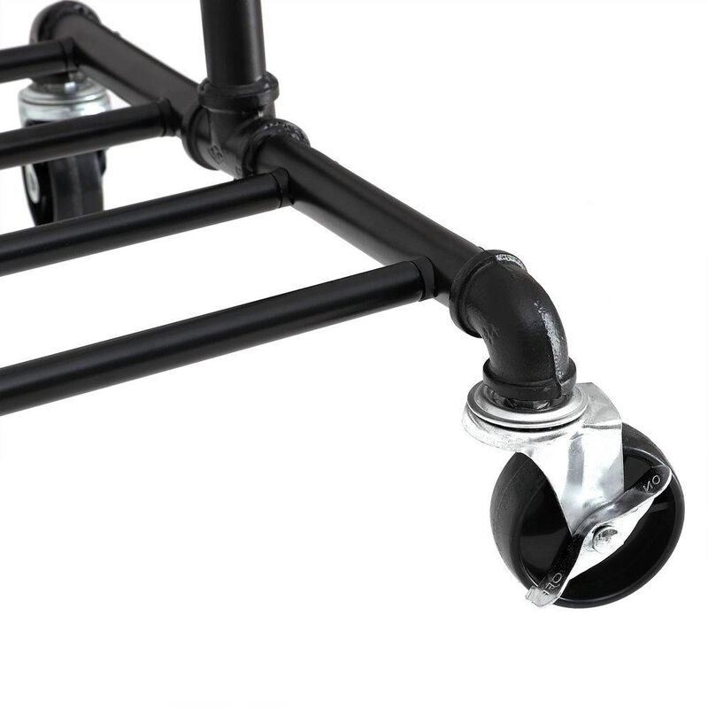 Hivvago Modern Industrial Style Black Powder Coated Garment Rack with Bottom Hanging Rod