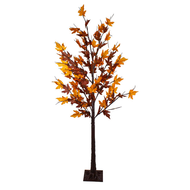 6' Pre-Lit LED Brown Maple Artificial Tree- Clear Lights