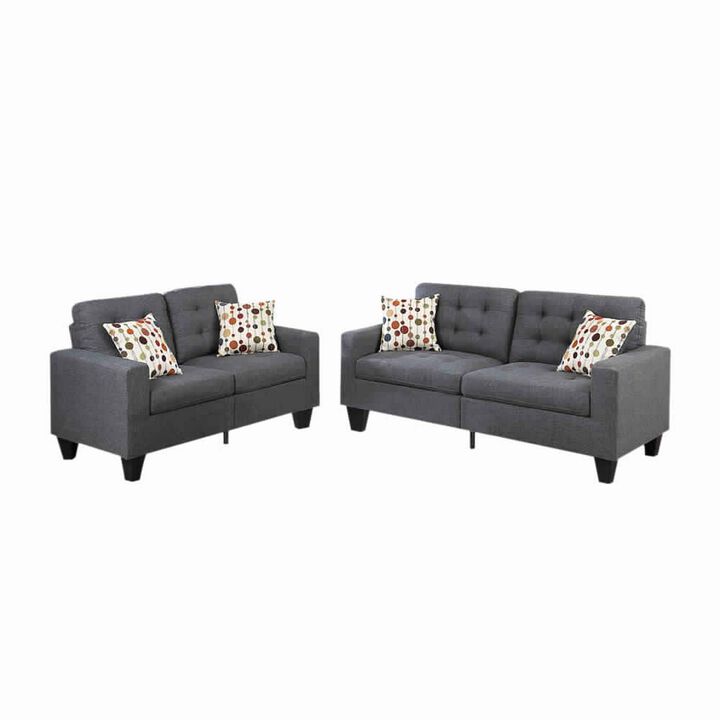 Linen Fabric 2 Pieces Sofa Set In Gray-Benzara