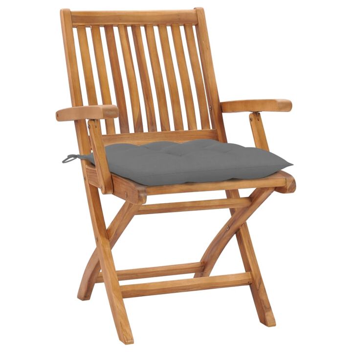 vidaXL Garden Chairs 2 pcs with Gray Cushions Solid Teak Wood