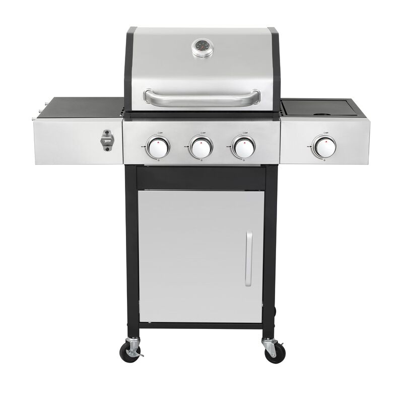MONDAWE 3-Burner Propane Gas BBQ Grill with Side Burner, 37230BTU Output With Enameled Cast Iron Cooking Grids For Outdoor Barbecue, Stainless Steel