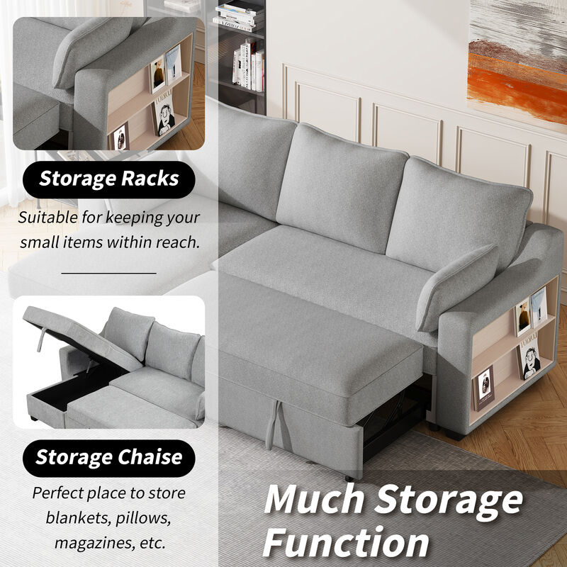 90" Pull Out Sleeper Sofa L-Shaped Couch Convertible Sofa with USB ports