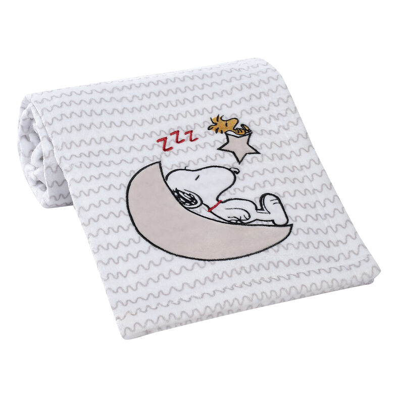 Bedtime Originals Snoopy Love Soft White/Taupe Fleece Baby Blanket w/ Applique
