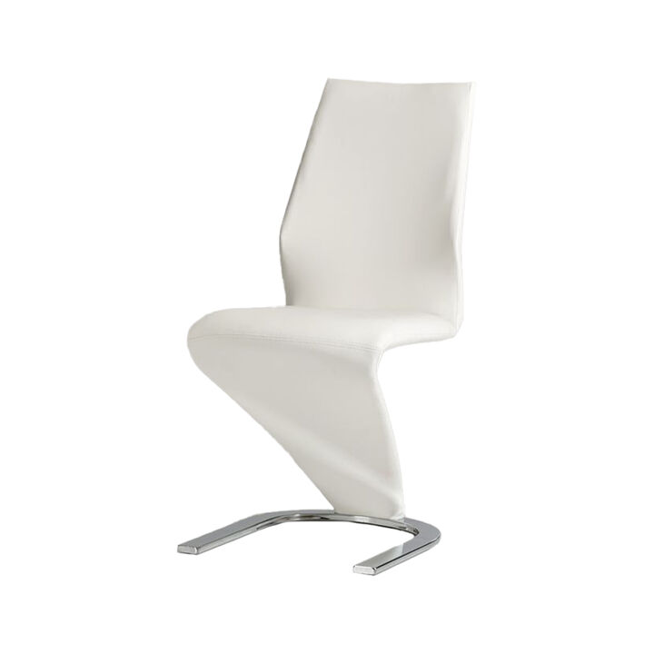 Pia Dining Chair Set of 2, Modern White Faux Leather, Chrome Legs - Benzara