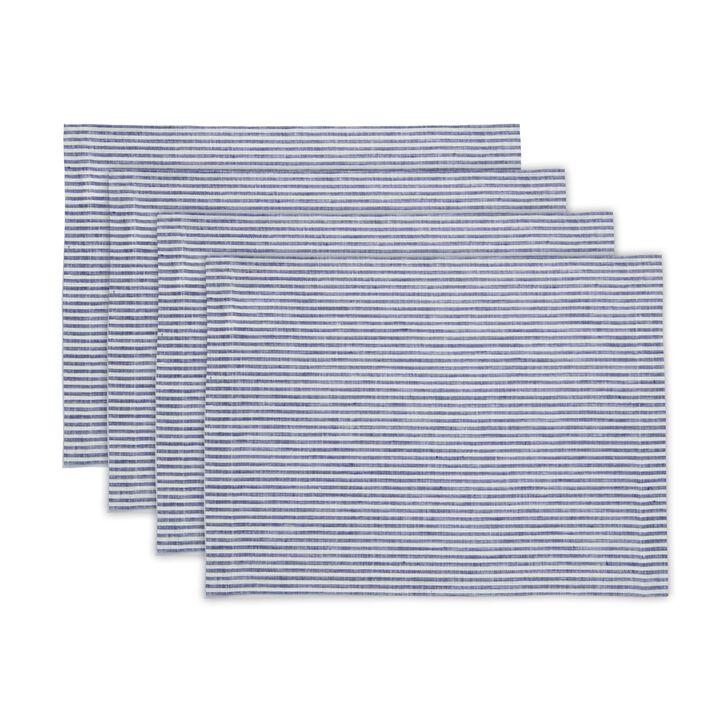 Solino Home 100% Pure Linen Placemats 14 x 19 Inch Set of 4 | Narrow Stripe