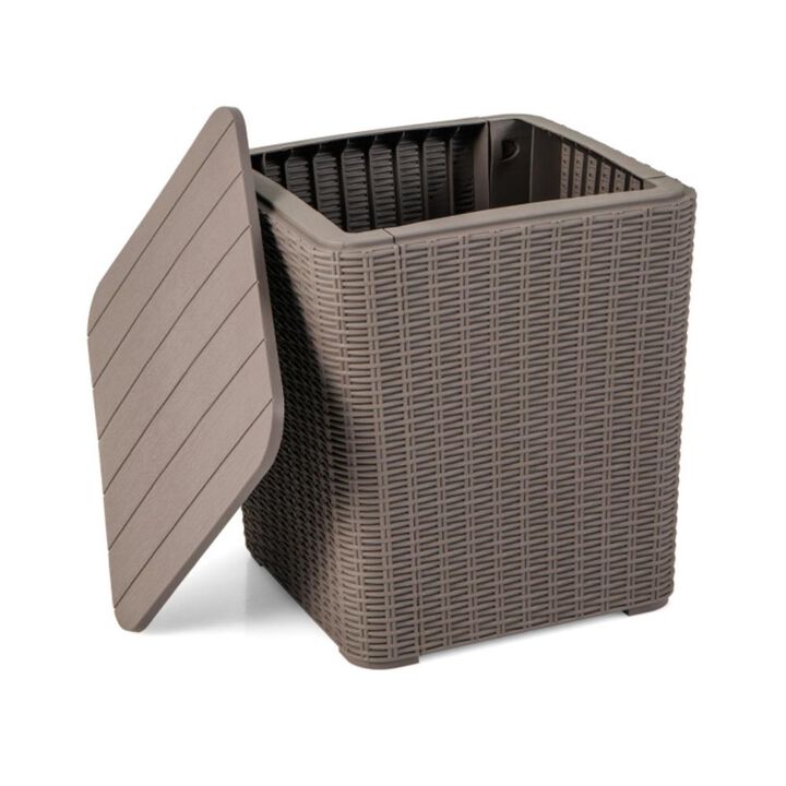 Hivvago Outdoor Resin Storage Side Table with Removable Lid and Wicker-woven Accent