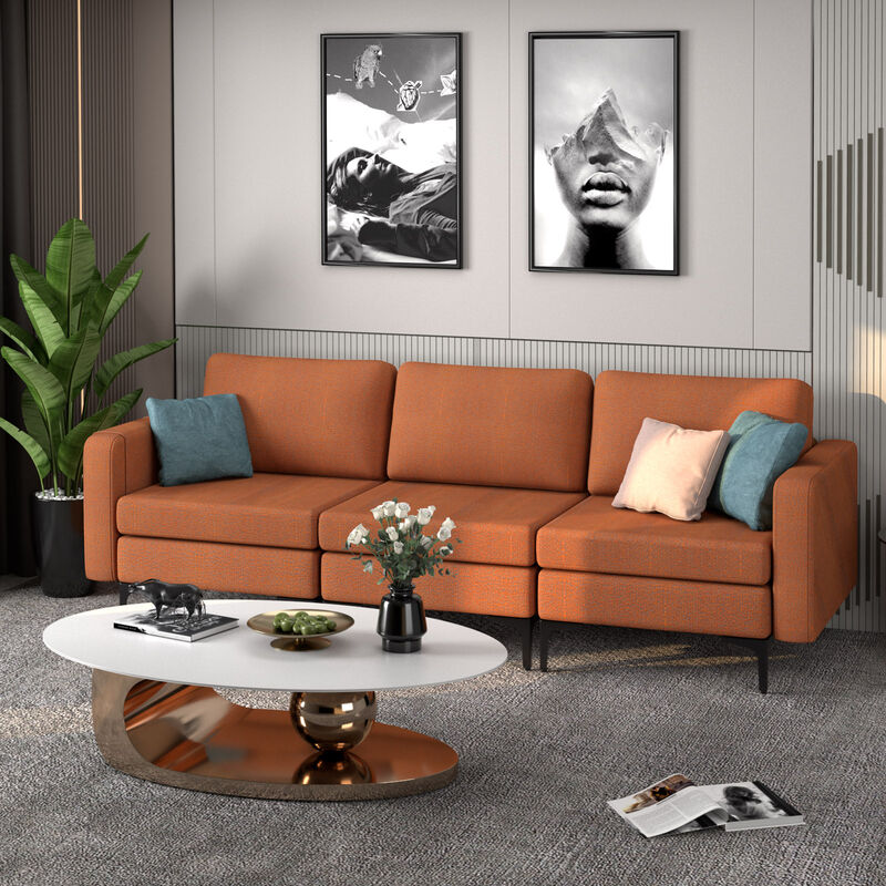 Convertible 3-Seat Sofa Couch with Magazine Pockets and 2 USB Ports for Modern Living Room