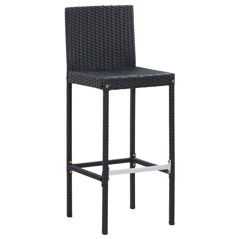 7pc Outdoor Bar Table and 6 Chairs Set, White Cushions, Black Rattan - Benzara