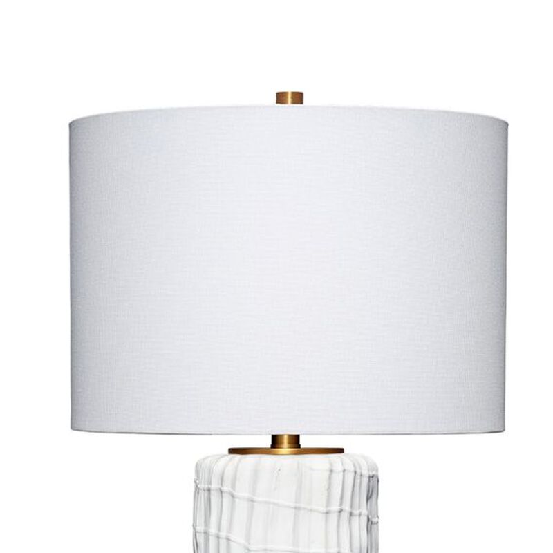 Mena 28 Inch Table Lamp, Round Drum Shade, Grid Pattern White Base - Benzara