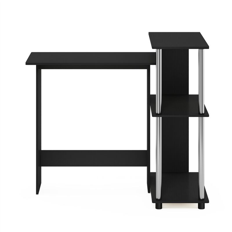 Furinno Furinno Abbott Corner Computer Desk with Bookshelf  Americano/Stainless Steel
