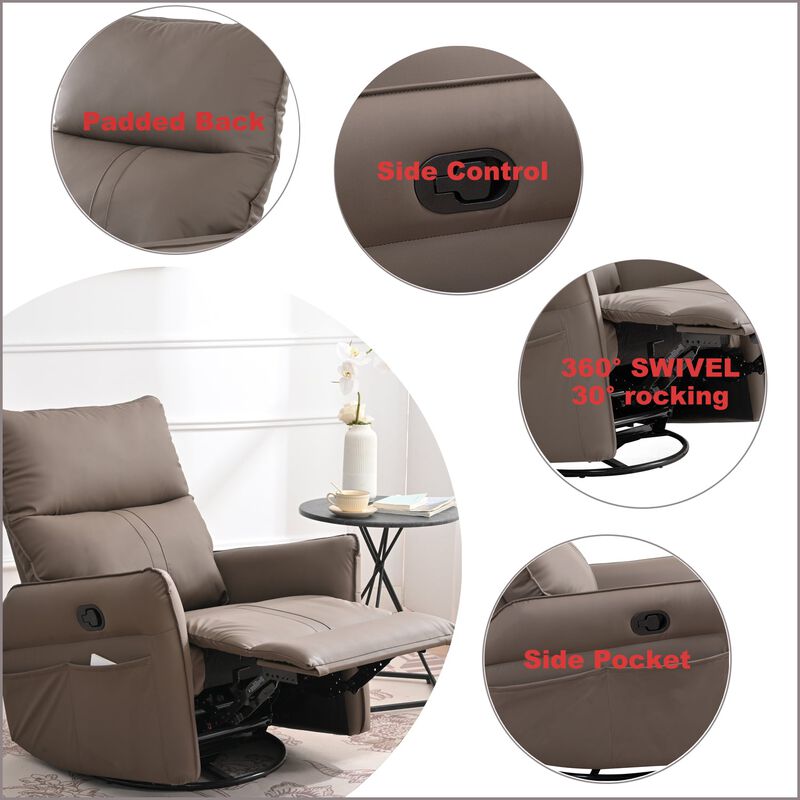 Mondawe 360 ° Swivel Nursery Rocking Swivel Recliner Chair, Glider Chair with Side Pocket