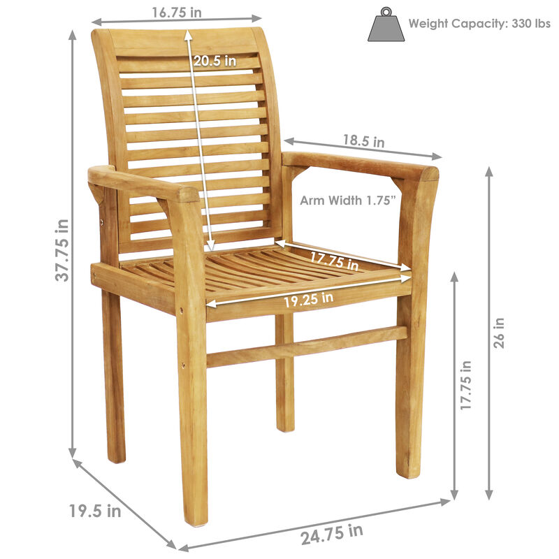 Sunnydaze Solid Teak Wood Patio Slat-Back Dining Armchair
