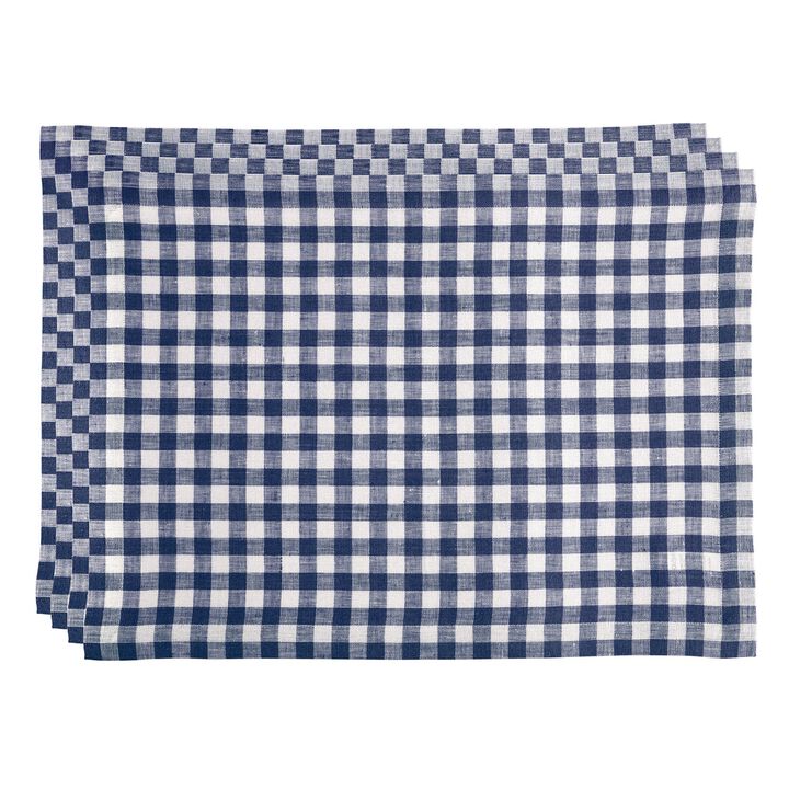 Solino Home 100% Pure Linen 14 x 19 Inch Placemats Set of 4 | Gingham Check