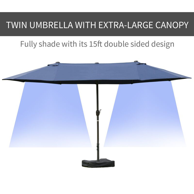 Dark Blue Sun Shield: 15' Rectangular Double-Sided Patio Umbrella