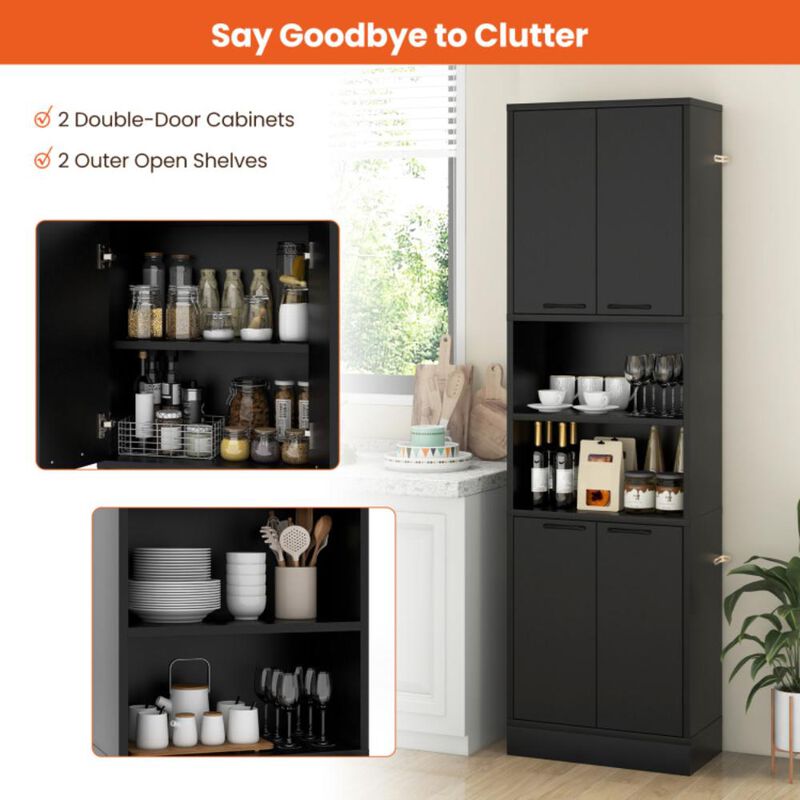 Hivvago 75 Inch Kitchen Pantry Cabinet Tall Cupboard with Doors and Shelves