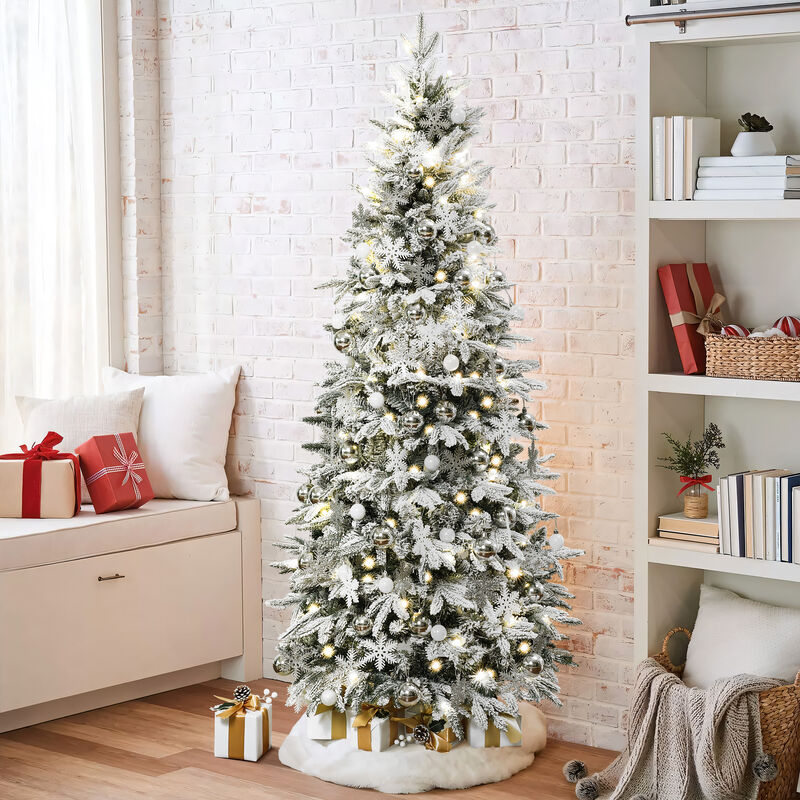 LuxenHome 6Ft Pre-Lit Snow Flocked Pop-Up Artificial Christmas Tree