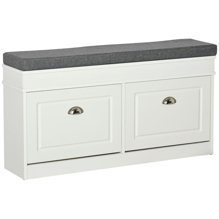 White/Grey Shoe Bench: Modern Storage with Padding for Entryway