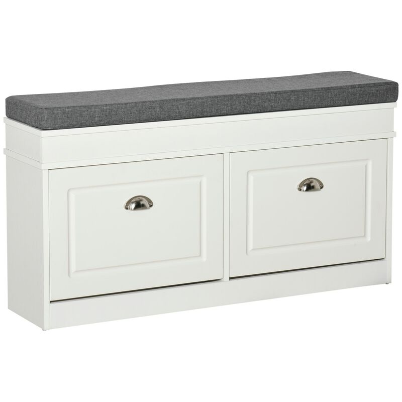 White/Grey Shoe Bench: Modern Storage with Padding for Entryway