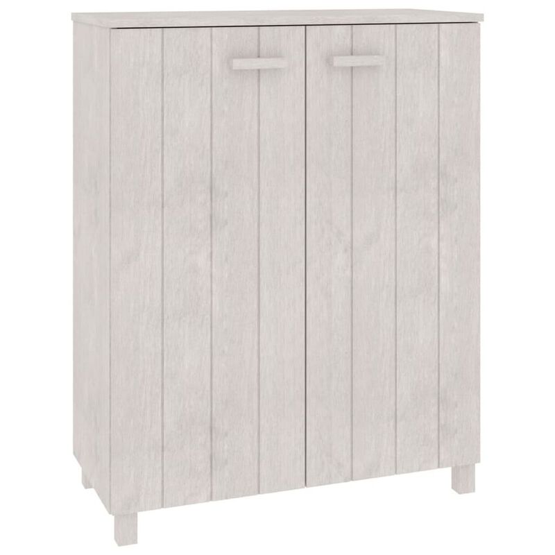 Accent Shoe Cabinet, 2 Doors, Farmhouse White Solid Pine Wood - Benzara