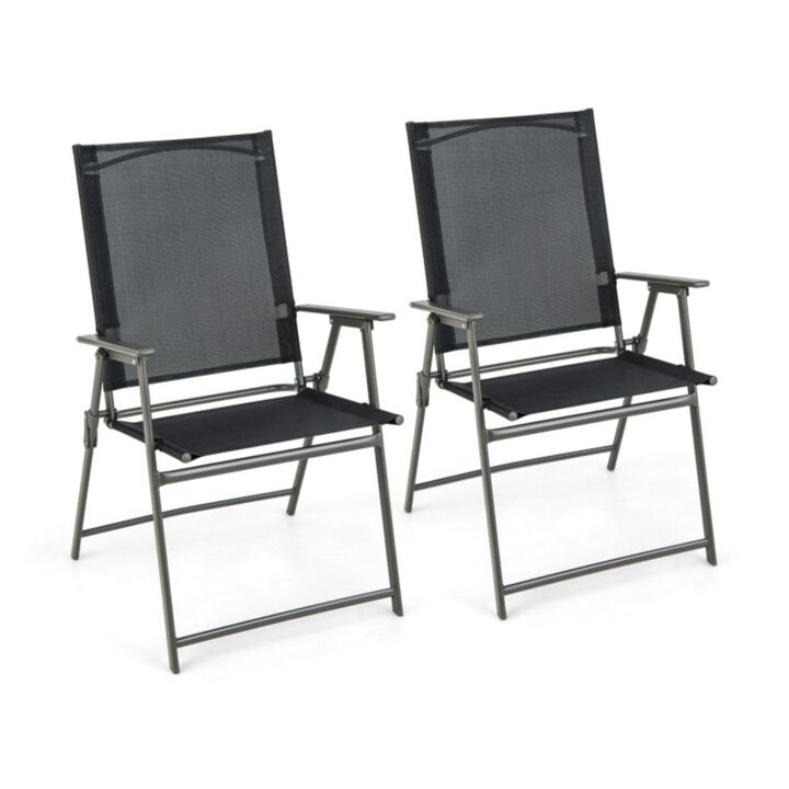 Hivvago 2 Pieces Patio Folding Chairs with Armrests for Deck Garden Yard