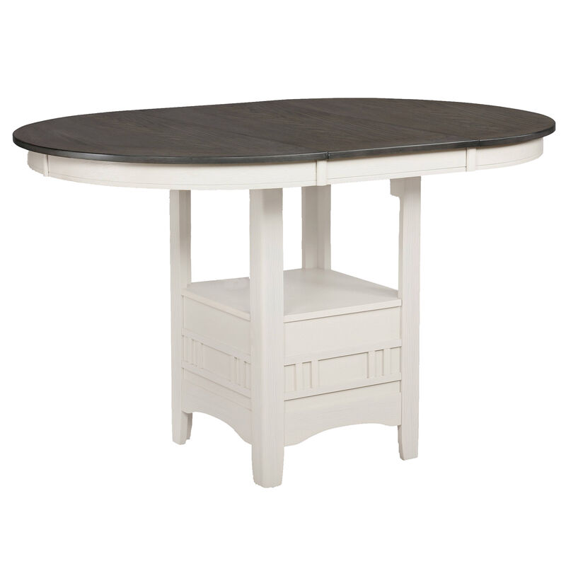 Counter Height Table with Leaf Extension, White and Gray-Benzara
