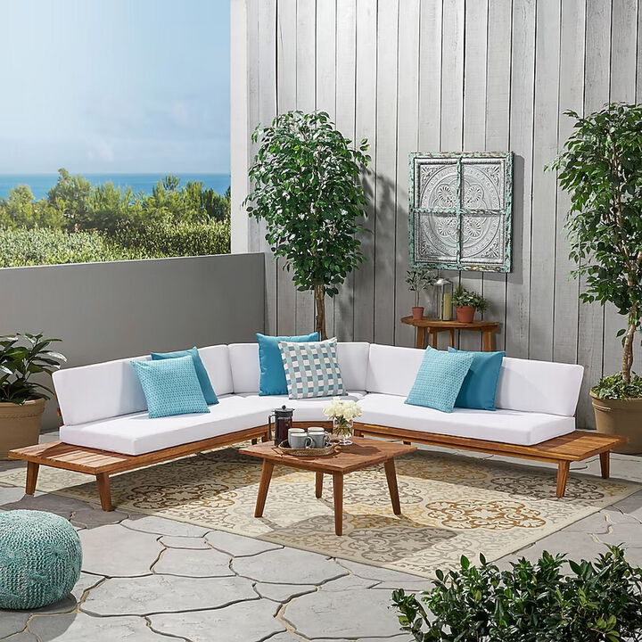 Merax Outdoor Patio Sofa  with  1 Coffee Table Set