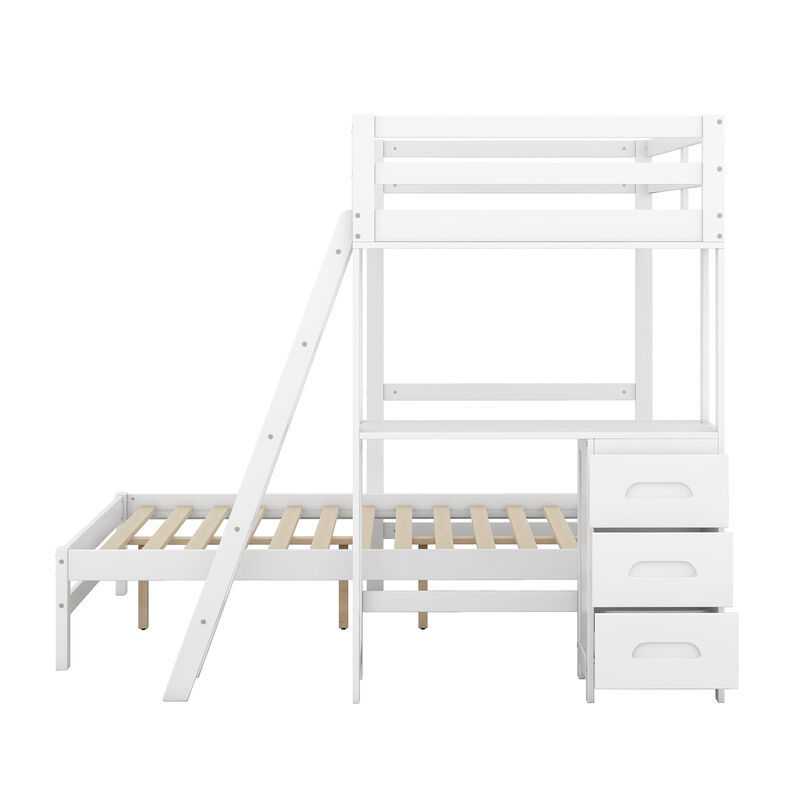 Merax Wood Bunk Bed with Desk and Three Drawers
