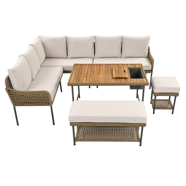 Merax 6-Piece Rope Patio Sofa Table Seating Set