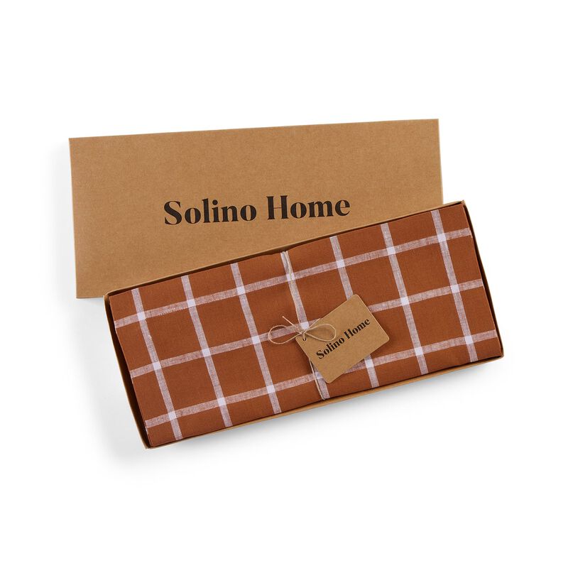 Solino Home 100% Pure Linen Table Runner 14 x 48 Inch | Windowpane