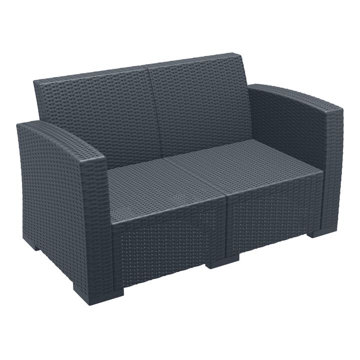 55" White Outdoor Patio Loveseat with Natural Beige Sunbrella Cushion
