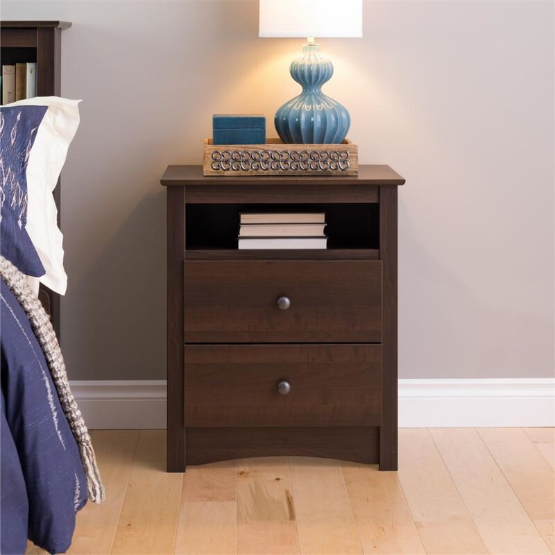 Prepac Espresso Fremont Tall 2 Drawer Nightstand with Open Shelf