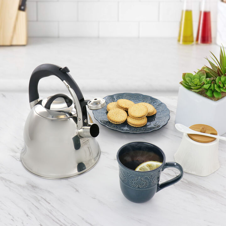 Mr. Coffee Coffield 1.8 Quart Stainless Steel Whistling Tea Kettle with Bakelite Handles