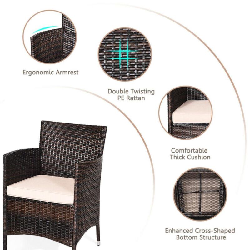 Hivvago 3 Pieces Ergonomic Wicker Patio Conversation Set