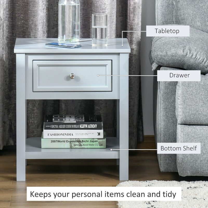 Gray Living Room Helper: Compact End Table with Drawer and Shelf