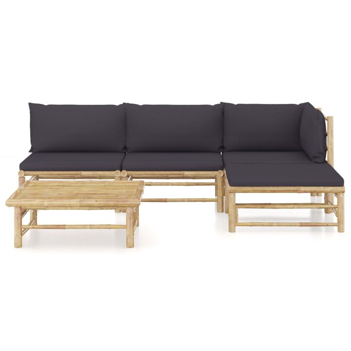 vidaXL 5 Piece Garden Lounge Set with Dark Gray Cushions Bamboo