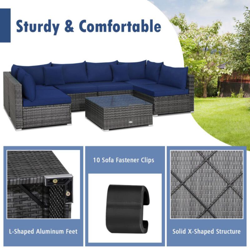 Hivvago 7 Pieces Patio Rattan Furniture Set with Sectional Sofa Cushioned