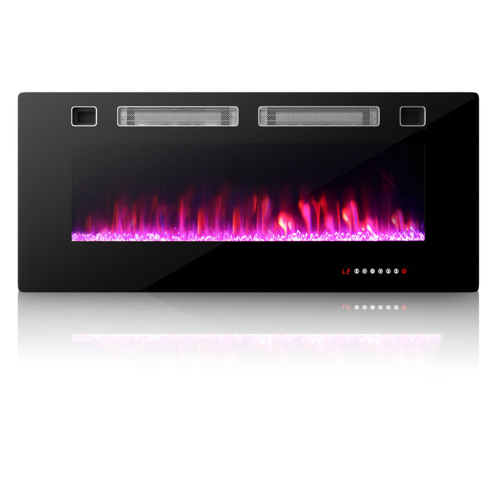 Ultra-Thin Electric Fireplace with Decorative Crystals and Smart APP Control