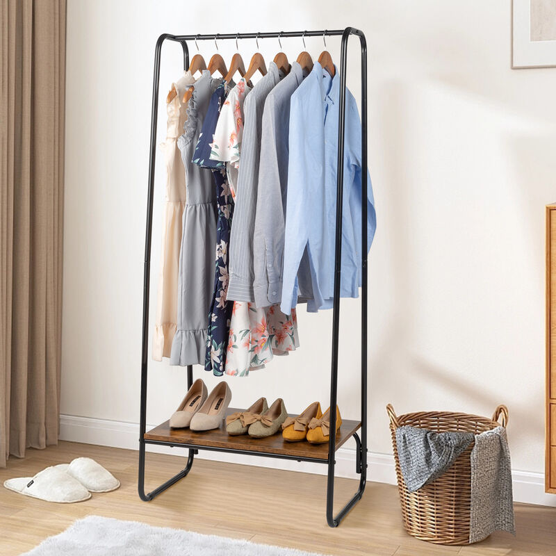 Freestanding Clothes Rack with Shelf, Adjustable Garment Rack for Clothing Storage