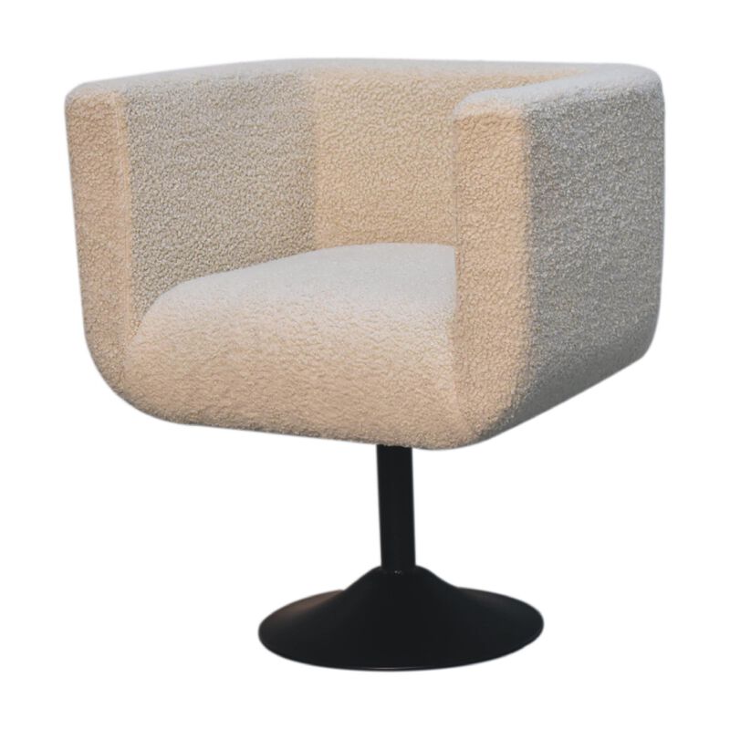 Artisan Furniture Cream Boucle Black Base Swivel  Solid Wood Arm Chair