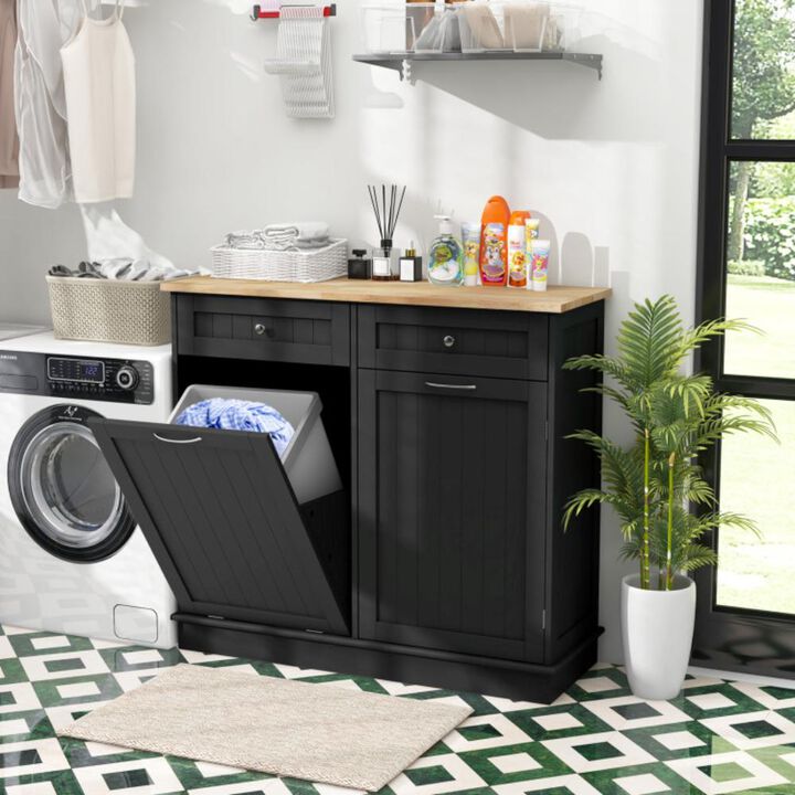 Hivvago Rubber Wood Kitchen Trash Cabinet with Single Trash Can Holder and Adjustable Shelf
