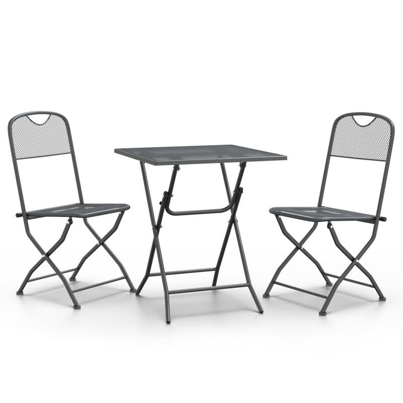 Yoko 3pc Outdoor Dining Breakfast Bistro Set w 2 Folding Chairs, Gray - Benzara