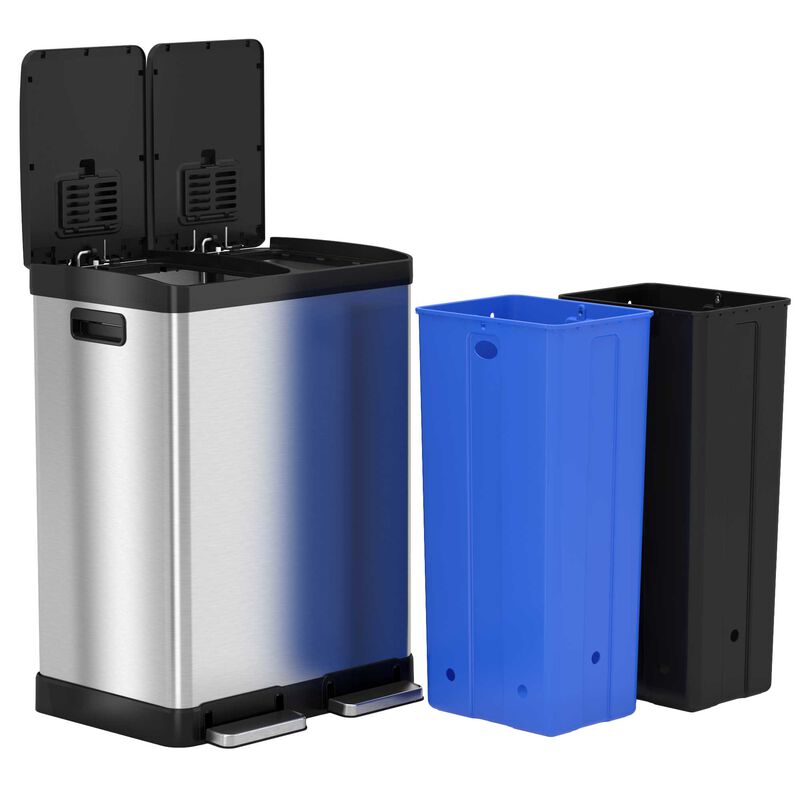 iTouchless 16 Gallon / 60 Liter SoftStep Dual Compartment Trash Can and Recycle Bin